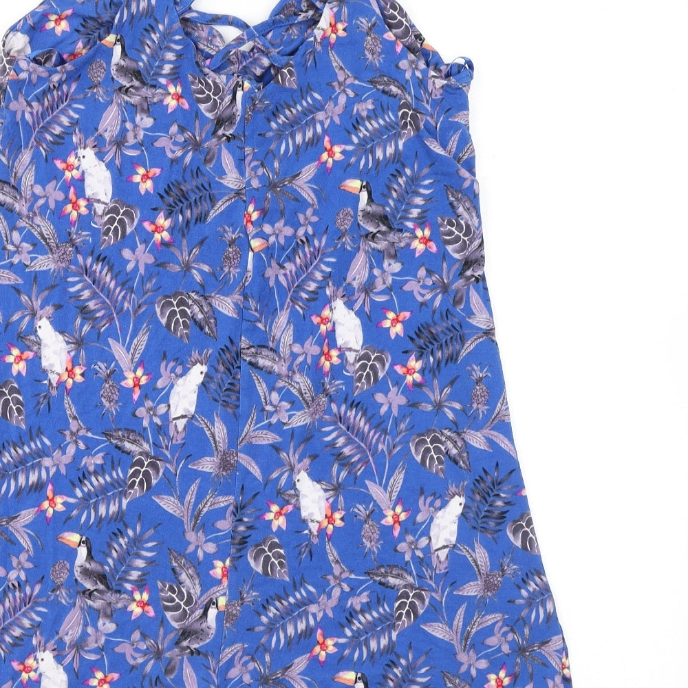 New Look Womens Blue Floral Viscose Playsuit One-Piece Size 10 Pullover - Birds