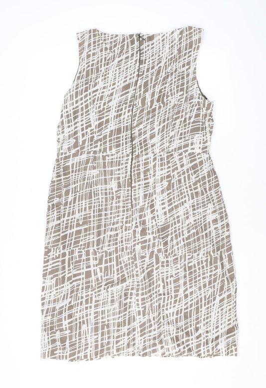 Great Plains London Womens Brown Geometric Linen Pencil Dress Size XL V-Neck Zip
