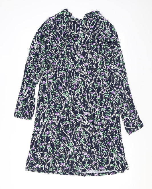 Marks and Spencer Womens Black Floral Viscose A-Line Size 10 Mock Neck Pullover