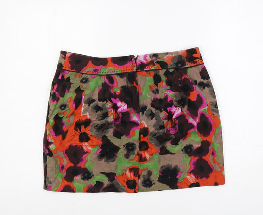 NEXT Womens Multicoloured Geometric Linen Mini Skirt Size 32 in Zip