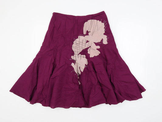b.young Womens Purple Cotton Flare Skirt Size 8 Zip - Embroidered