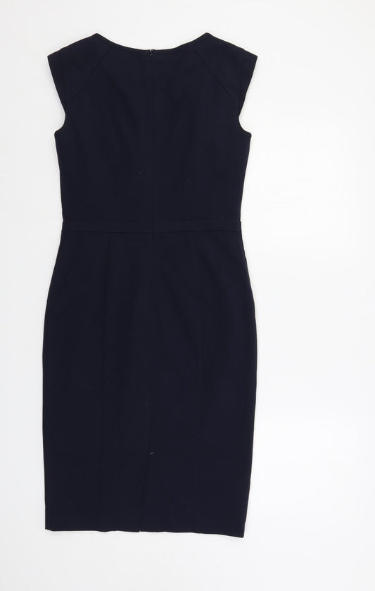 Marks and Spencer Womens Blue Polyester Pencil Dress Size 8 Boat Neck Zip