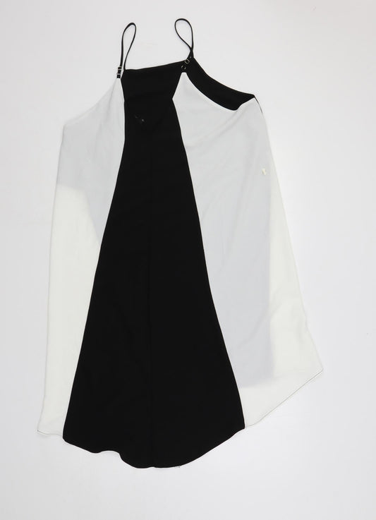 River Island Womens Black Colourblock Polyester Slip Dress Size 16 Square Neck Pullover