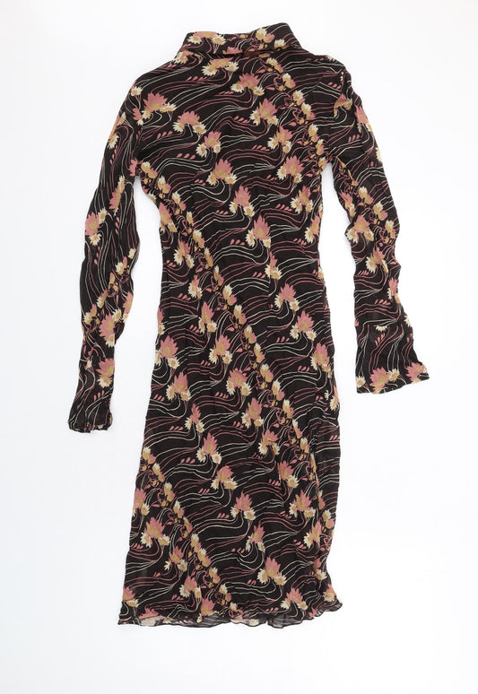 Per Una Womens Brown Geometric Viscose A-Line Size 8 Collared Pullover