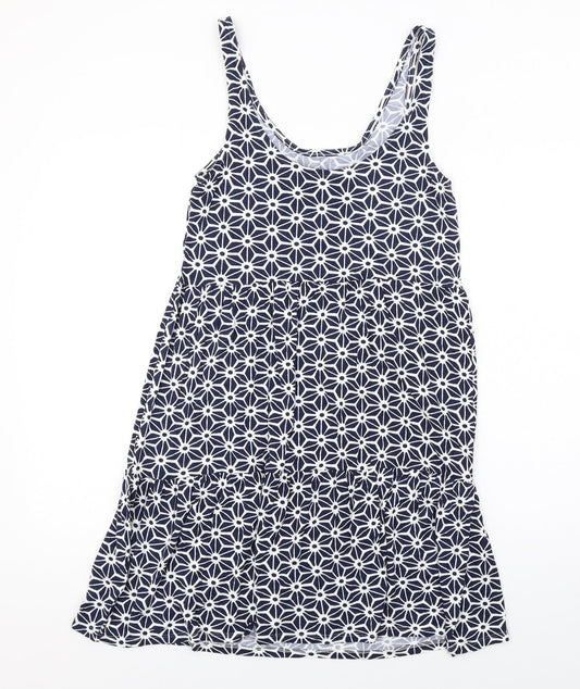 NEXT Womens Blue Geometric Viscose Tank Dress Size 6 Scoop Neck Pullover