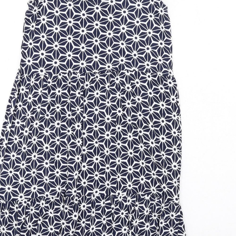 NEXT Womens Blue Geometric Viscose Tank Dress Size 6 Scoop Neck Pullover