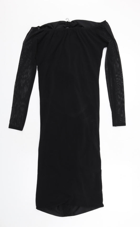 PRETTYLITTLETHING Womens Black Polyester Bodycon Size 12 Off the Shoulder Pullover