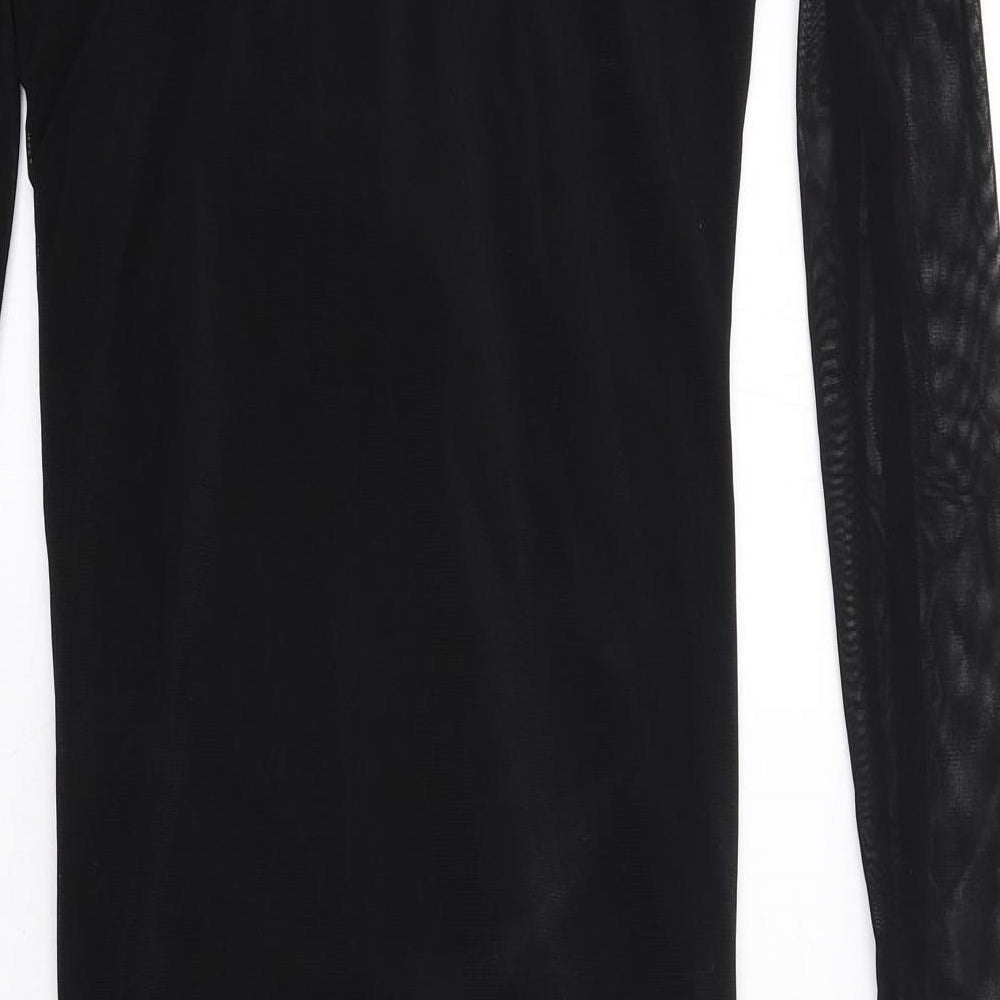 PRETTYLITTLETHING Womens Black Polyester Bodycon Size 12 Off the Shoulder Pullover