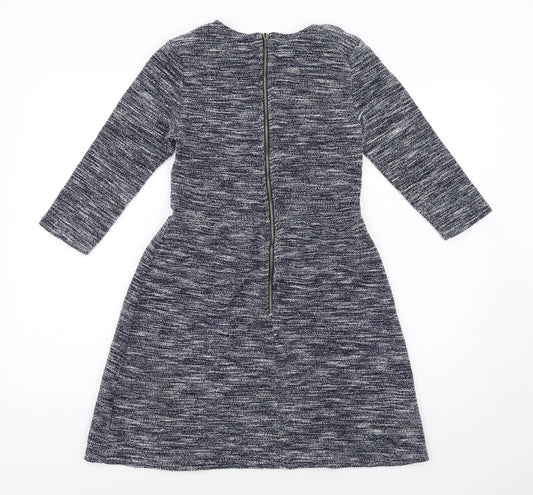 Topshop Womens Blue Cotton Fit & Flare Size 10 Round Neck Zip