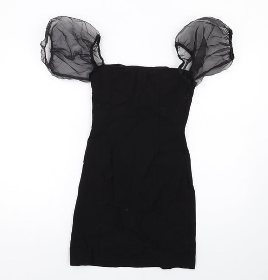 New Look Womens Black Viscose Mini Size 10 V-Neck Zip