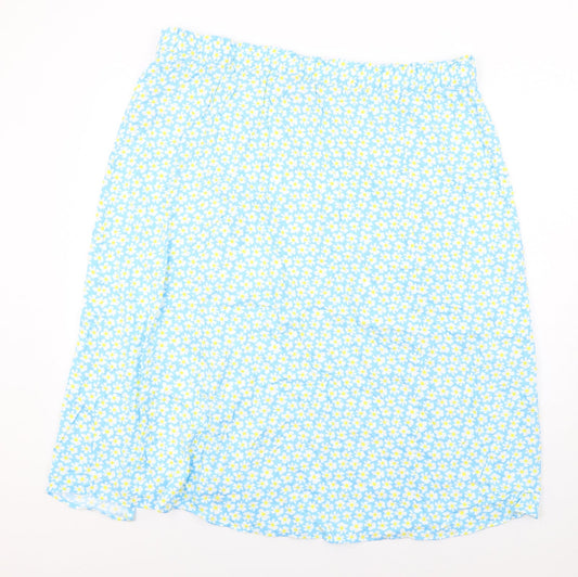 Marks and Spencer Womens Blue Floral Viscose A-Line Skirt Size 24