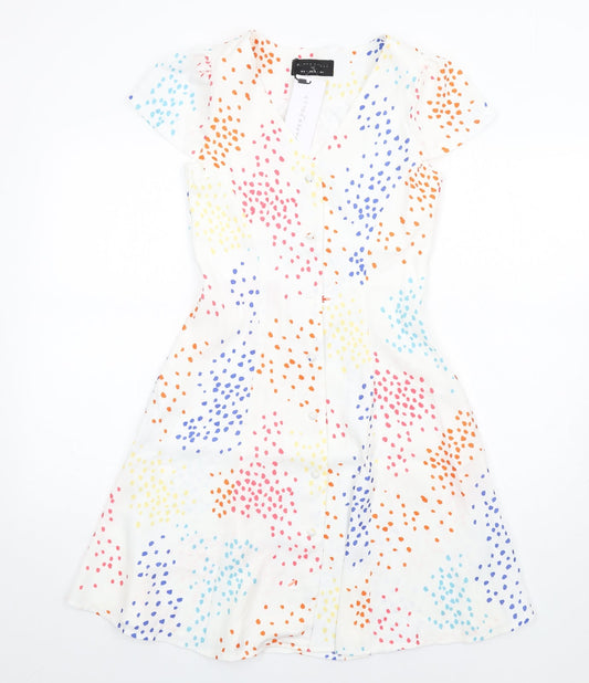 Paper Dolls Womens Multicoloured Geometric Polyethylene A-Line Size 6 V-Neck Button