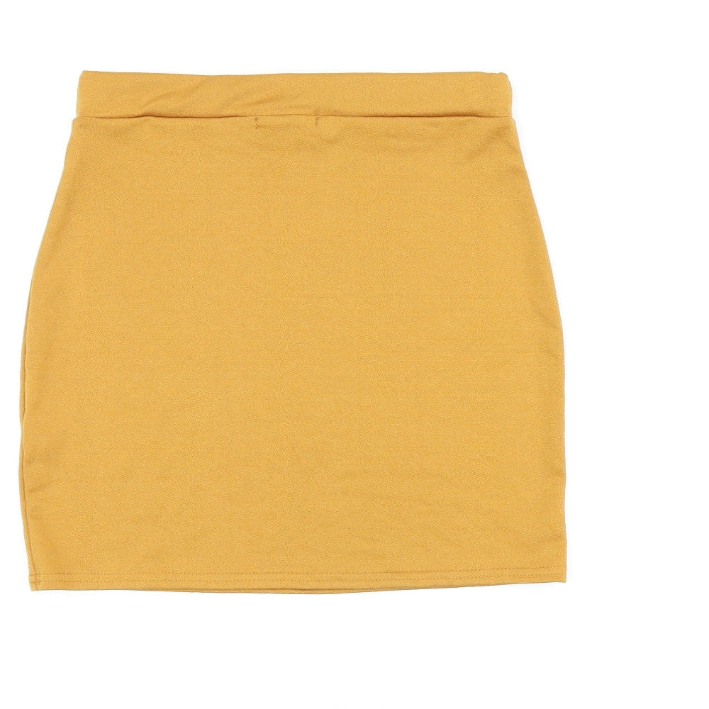 PRETTYLITTLETHING Womens Yellow Polyester Bandage Skirt Size 8