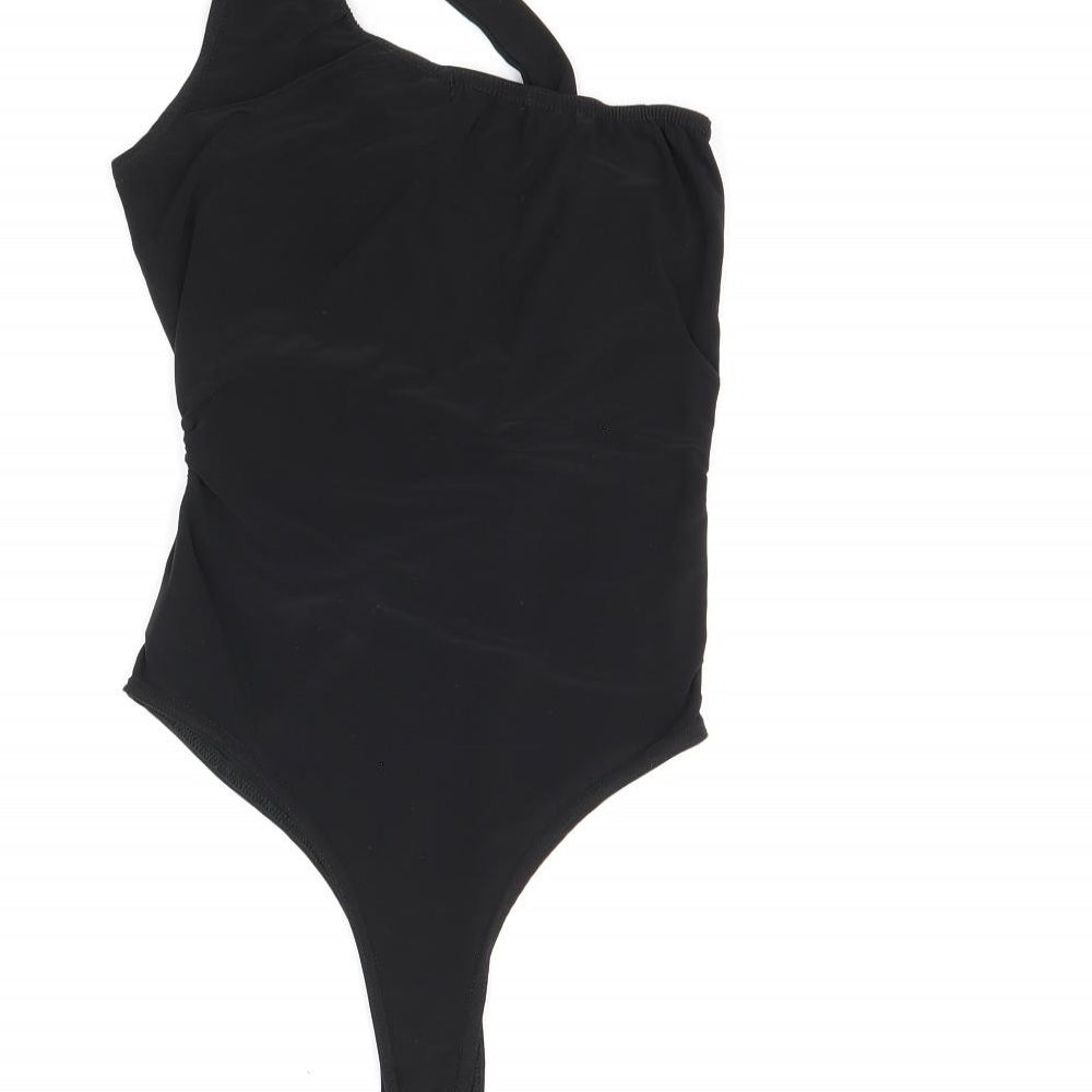 PRETTYLITTLETHING Womens Black Polyester Bodysuit One-Piece Size 8 Snap - Cut Out Detail