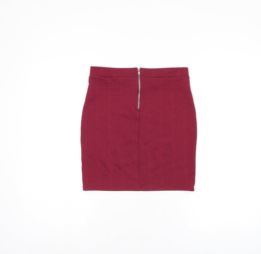 Miss Selfridge Womens Red Polyester Mini Skirt Size 8 Zip