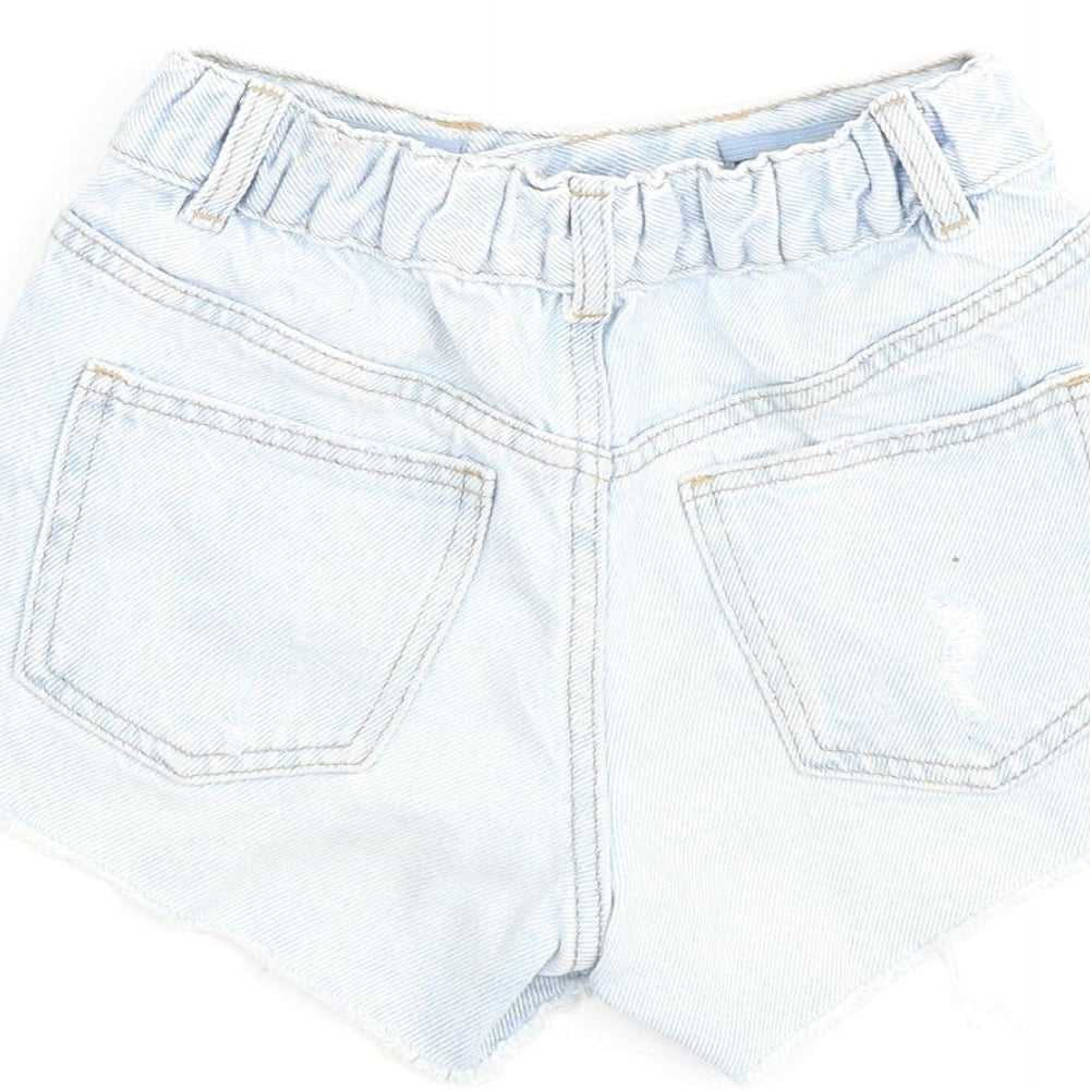 Zara Girls Blue 100% Cotton Cut-Off Shorts Size 6 Years Regular Zip