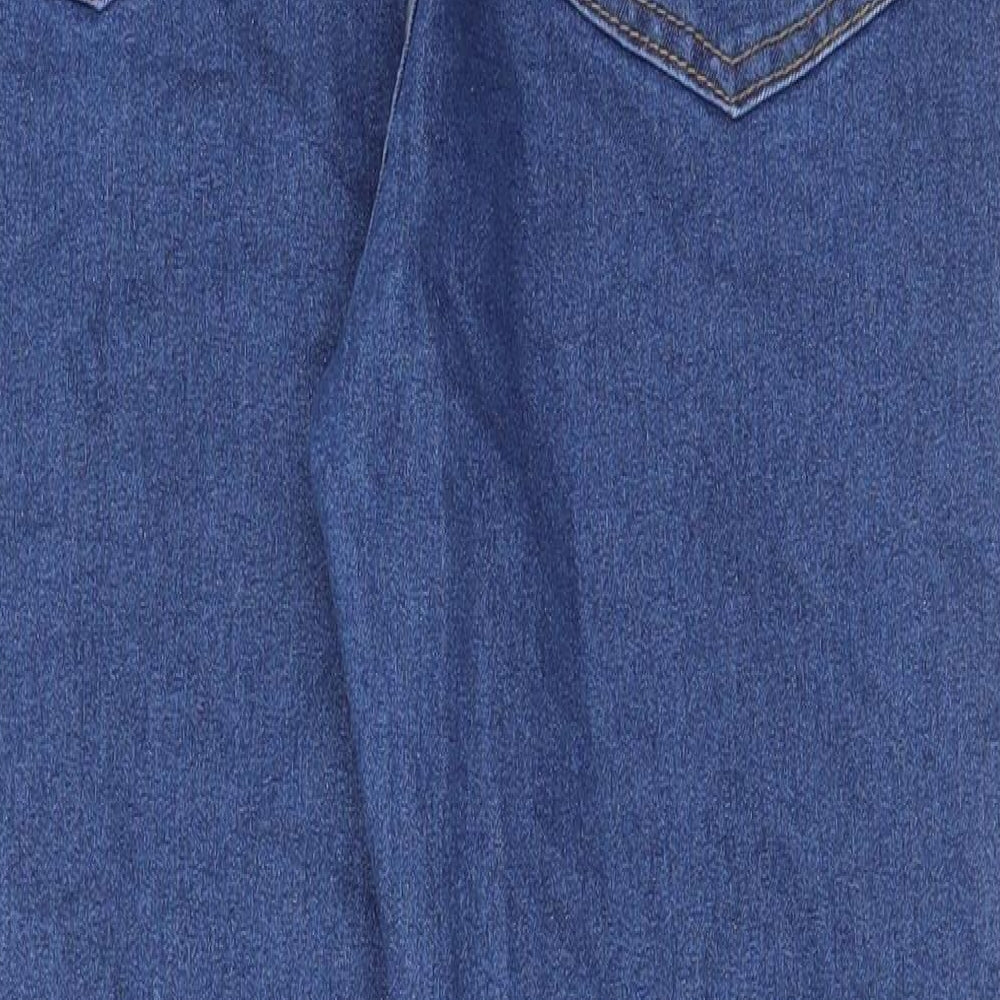 PRETTYLITTLETHING Womens Blue Cotton Straight Jeans Size 12 L28 in Regular Zip - Pockets