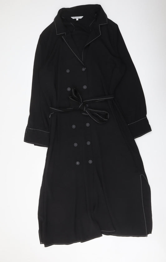 Additional front view of Red Herring women’s black polyester shirt dress, size UK 8, v-neck button