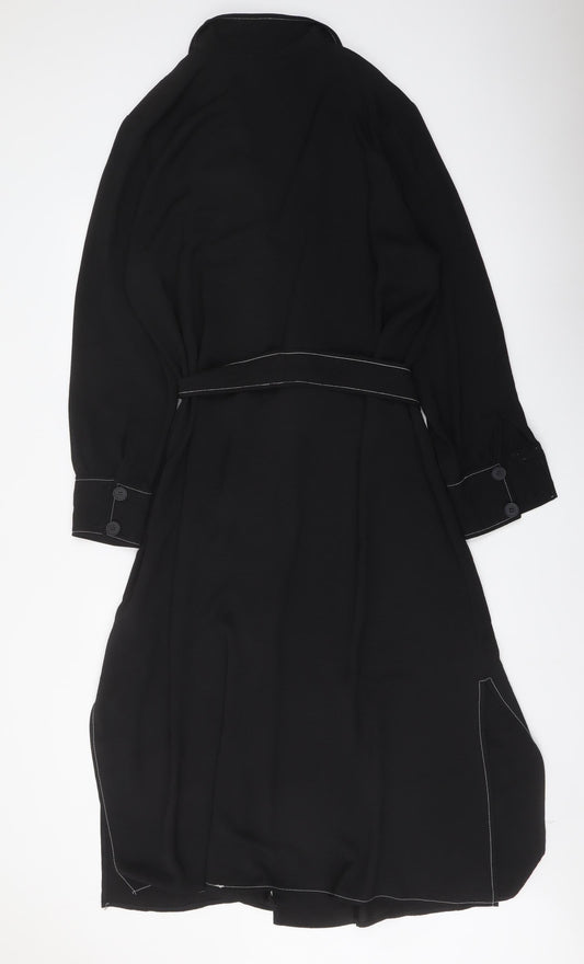 Red Herring Womens Black Polyester Shirt Dress Size 8 V-Neck Button