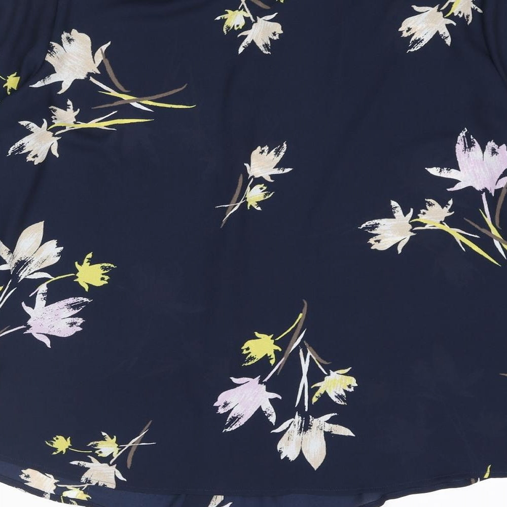 Classic Womens Blue Floral Polyester Basic Button-Up Size 16 Collared