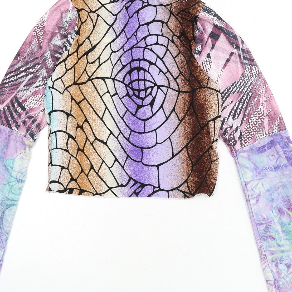 Glass Onion Womens Multicoloured Geometric Polyester Cropped T-Shirt Size 8 Round Neck - Flare Sleeves