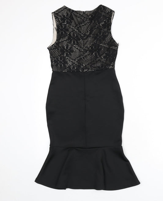 AX Paris Womens Black Polyester Mermaid Size 8 Round Neck Zip - Lace Overlay