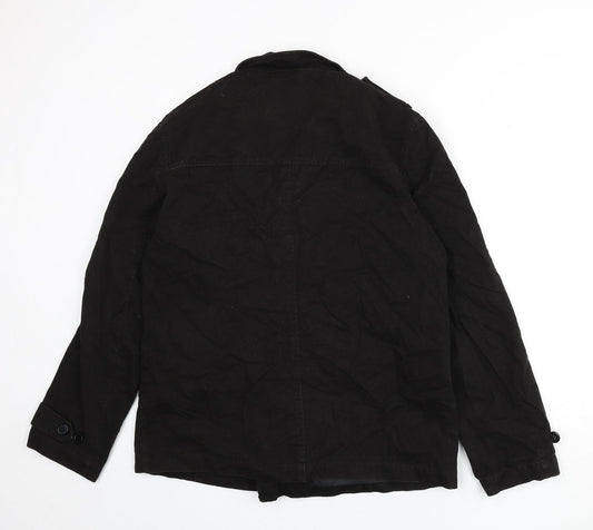 ASOS Mens Black Overcoat Coat Size L Button