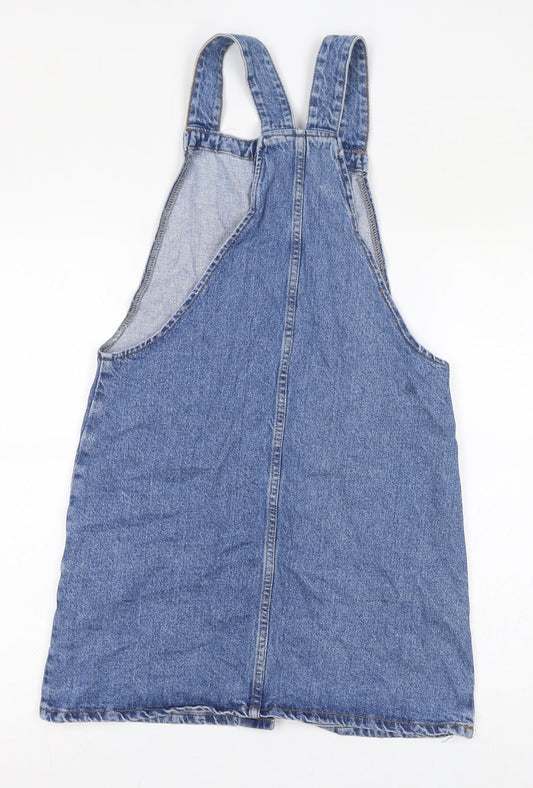 Denim & Co. Womens Blue Cotton Pinafore/Dungaree Dress Size 8 Square Neck Button - Pinafore