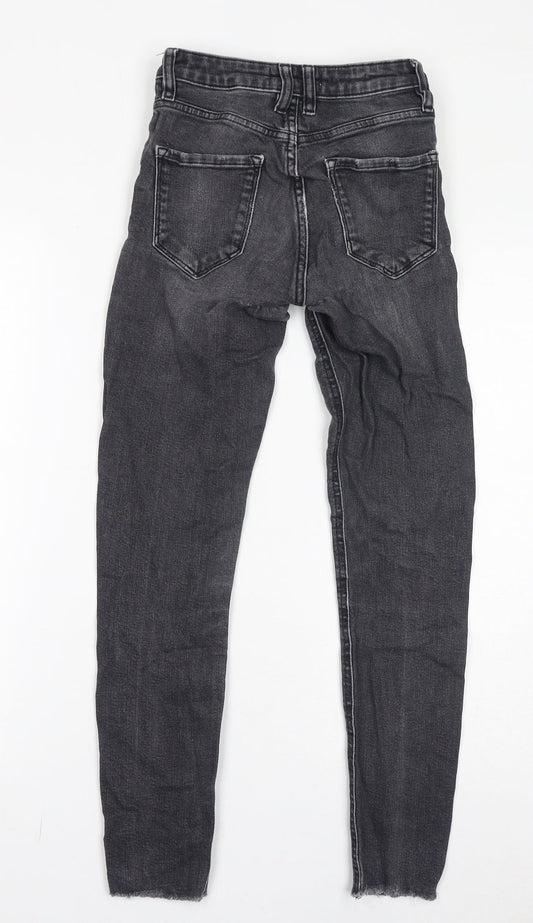 Mango Womens Grey Cotton Skinny Jeans Size 4 L27 in Regular Zip - Distressed Hem