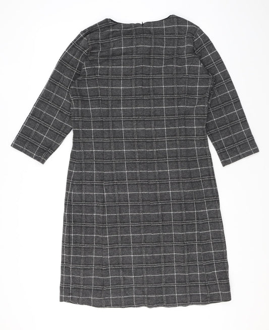 Part Two Womens Grey Check Cotton A-Line Size XL Round Neck Pullover