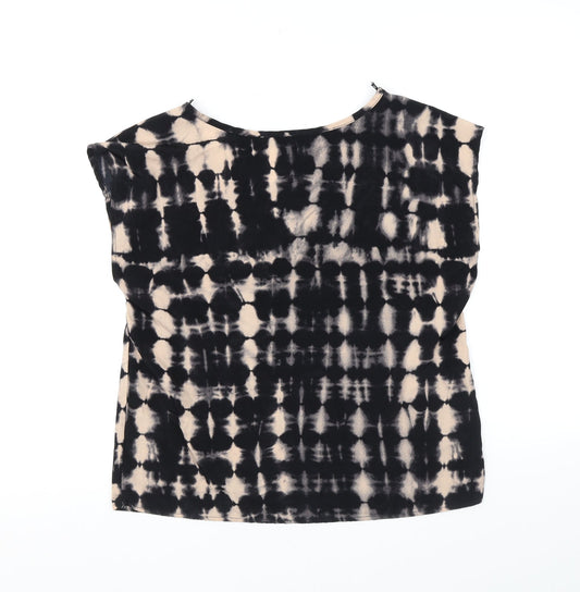 FOREVER 21 Womens Black Geometric Polyester Basic T-Shirt Size S Boat Neck