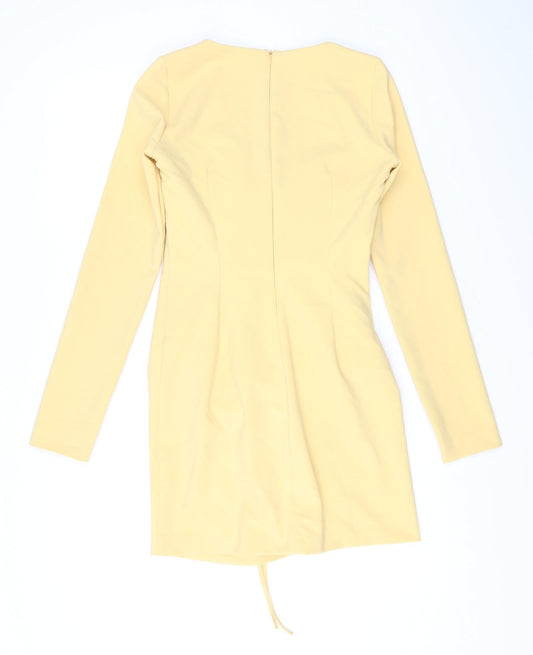 Zara Womens Yellow Polyester Mini Size S V-Neck Zip - Keyhole Neck