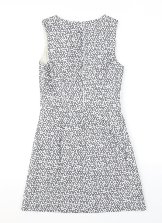 Miss Selfridge Womens Grey Floral Polyester A-Line Size 8 Round Neck Zip