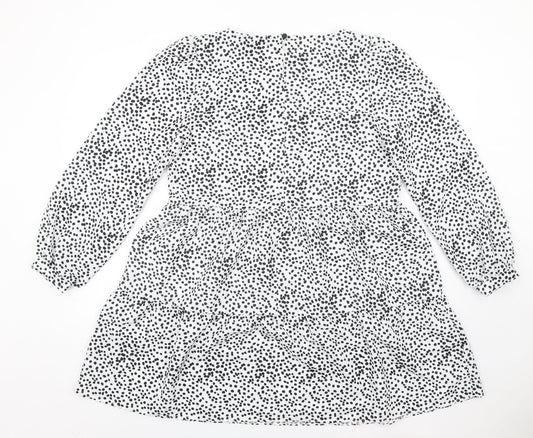 Lipsy Womens White Polka Dot Polyester A-Line Size 12 Round Neck Button