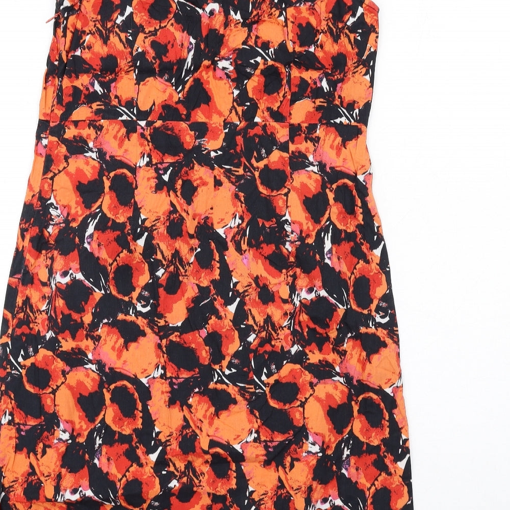 Adini Womens Orange Geometric Cotton A-Line Size S Round Neck Zip