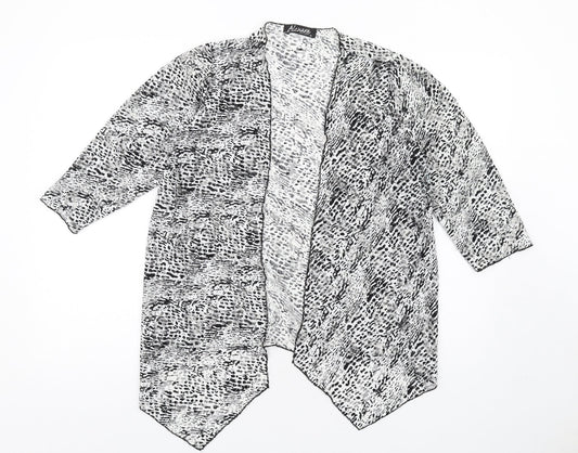 Additional front view of Alexara women’s black animal print nylon kimono t-shirt, size UK 14, v-neck