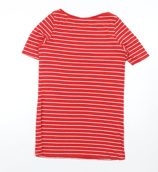 Dorothy Perkins Womens Red Striped Cotton Bodycon Size 12 Boat Neck Pullover