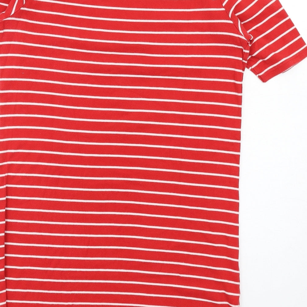 Dorothy Perkins Womens Red Striped Cotton Bodycon Size 12 Boat Neck Pullover