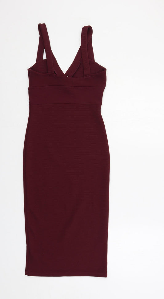 Miss Selfridge Womens Red Polyester Bodycon Size 6 V-Neck Pullover