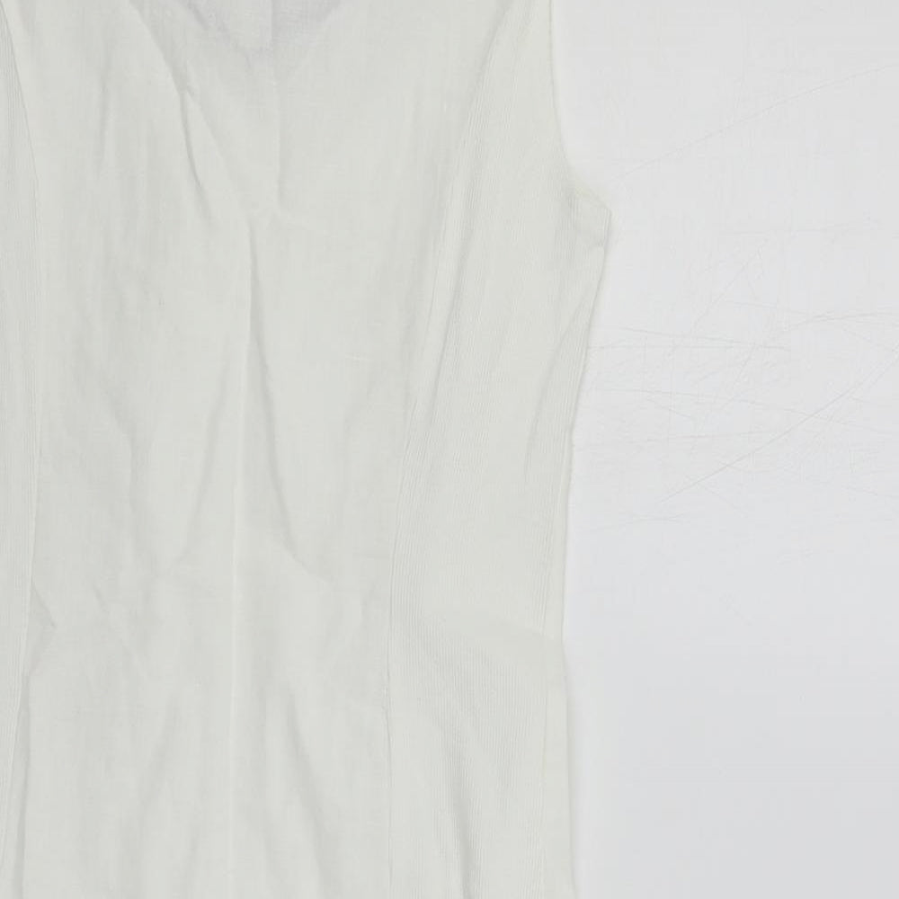 d.e.c.k. By Decollage Womens White Linen Shift Size 10 Boat Neck Pullover - Embellished Neckline