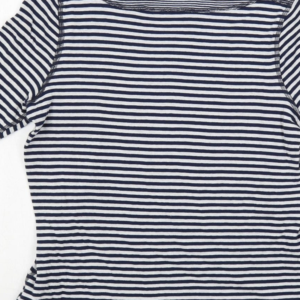 FDJ Womens Blue Striped Cotton Basic T-Shirt Size S Boat Neck