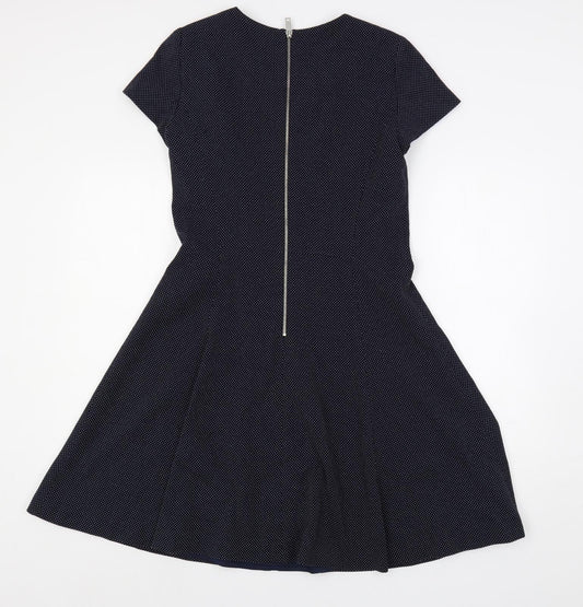 Esprit Womens Blue Polka Dot Polyester Fit & Flare Size 10 Round Neck Zip