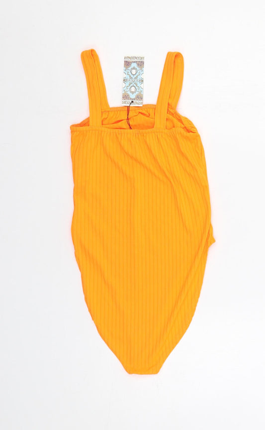 Boohoo Womens Orange Polyester Bodysuit One-Piece Size 8 Pullover - Ribbed