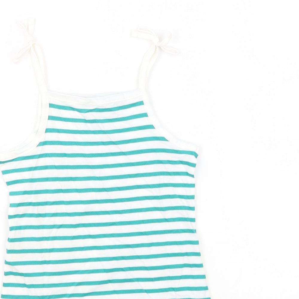 Marks and Spencer Girls White Striped 100% Cotton Basic Tank Size 3-4 Years Square Neck Pullover - Embroidered Heart