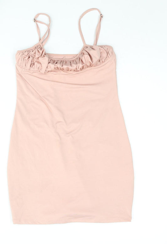 Oh Polly Womens Pink Polyester Mini Size 10 Scoop Neck Pullover - Rouched
