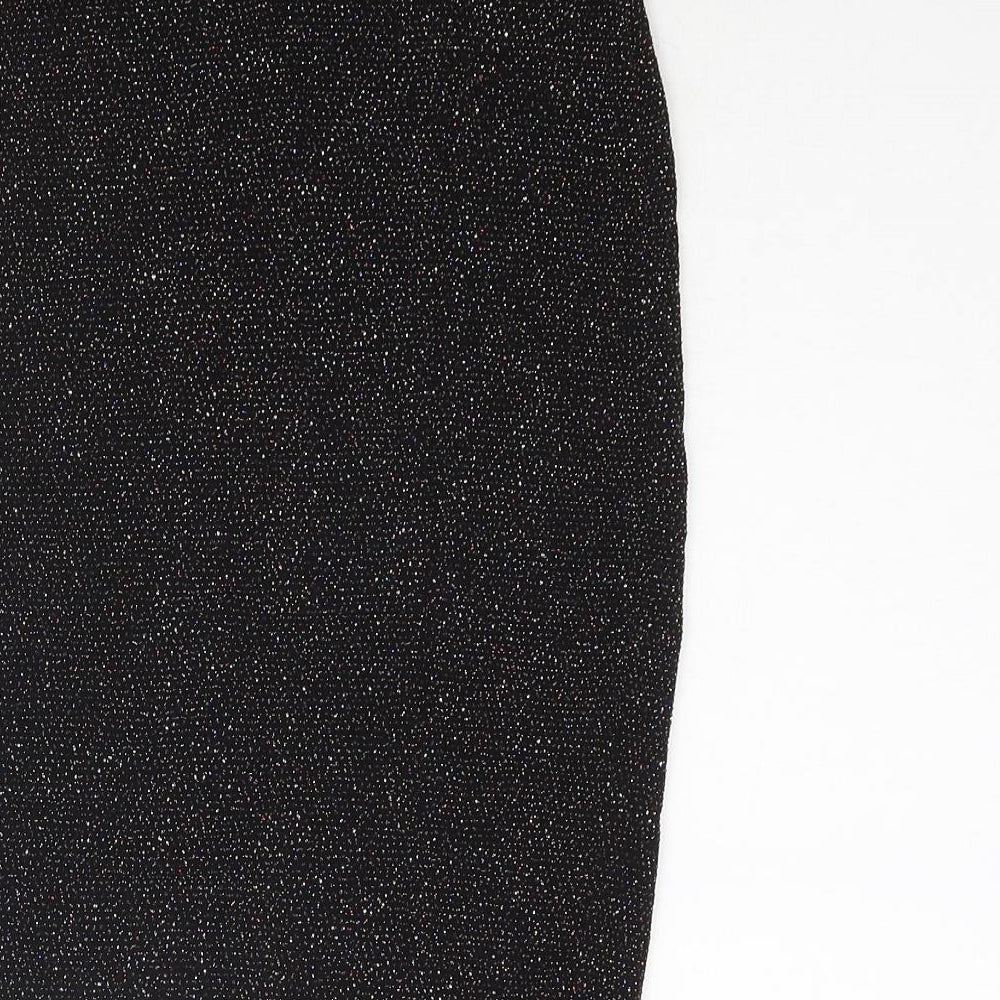 New Look Womens Black Nylon Straight & Pencil Skirt Size 8 - Glitter Side Slit