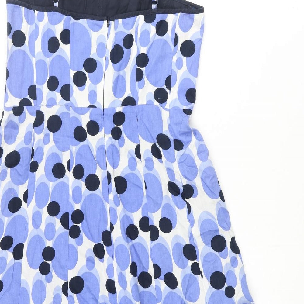 Kaliko Womens Blue Geometric Cotton Fit & Flare Size 14 Square Neck Zip - Spotted Pattern