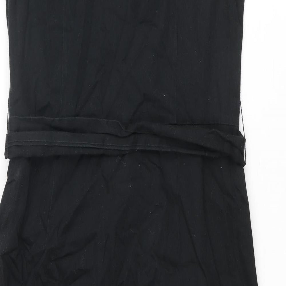 Monsoon Womens Black Cotton Pencil Dress Size 10 Round Neck Zip - Floral Embroidery Belted