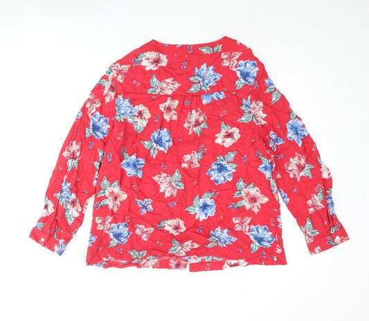 EWM Womens Red Floral Viscose Basic Blouse Size 16 Round Neck