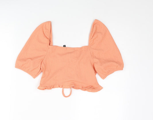 ASOS Womens Orange Polyester Cropped Blouse Size 8 Sweetheart - Frill Rouched Bow